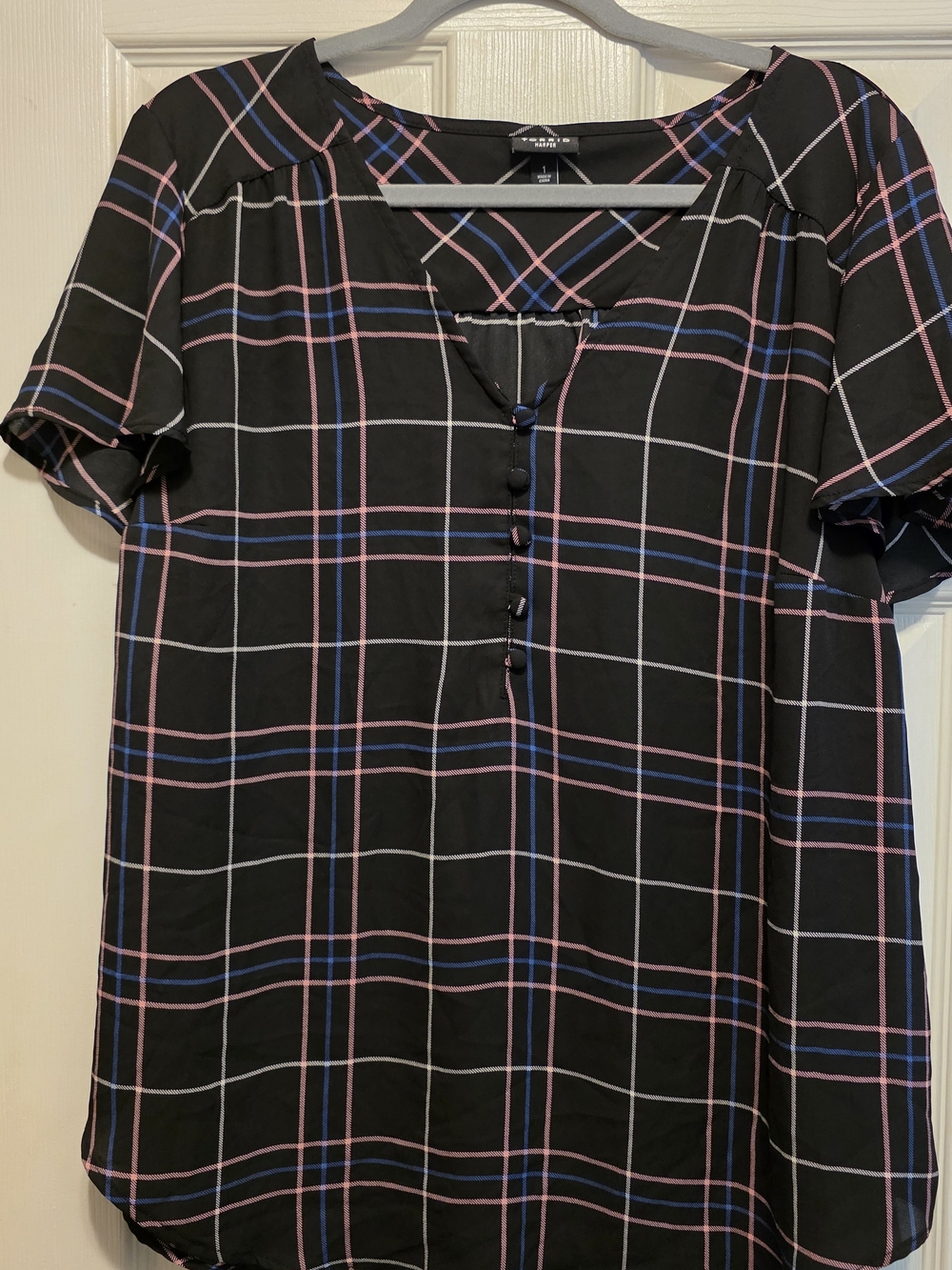 torrid Sz 1 EUC Harper Plaid Button-Front Flutter Sleeve Blouse